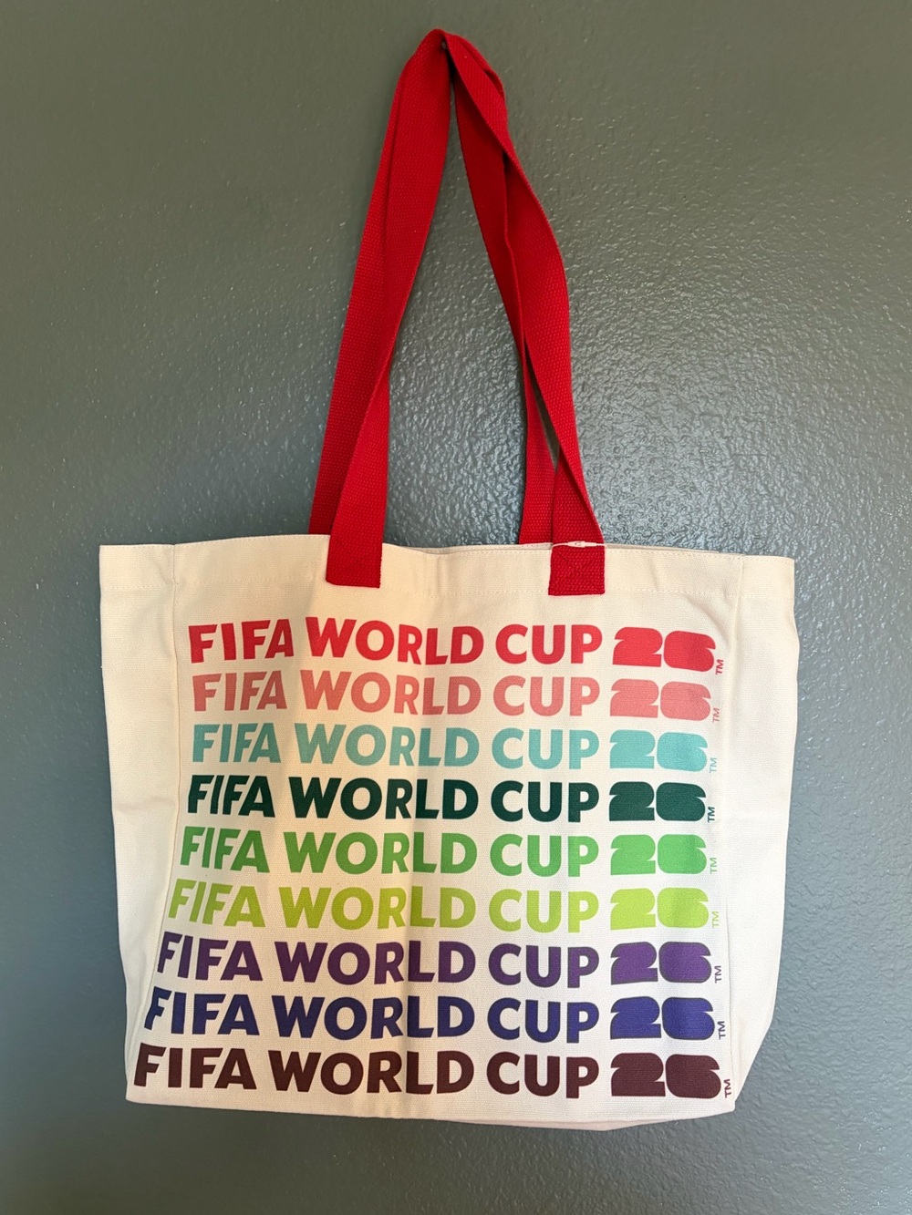 FIFA World Cup 2026 Multicolor Canvas Tote Bag with Red Handles NWT
